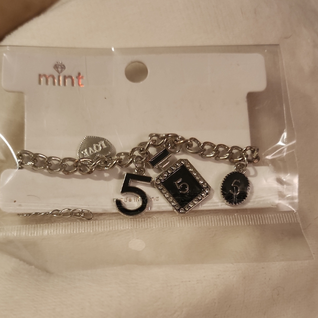 555 Silver Bracelet With Black Number Charms 10$